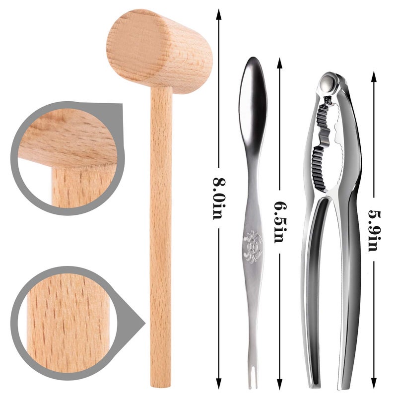 FFNIU 6Pcs Crab Crackers and Tools including 2 Forks 2 Lobster Crackers Nut Cracker and 2 Lobster Crab Mallets - Image 2